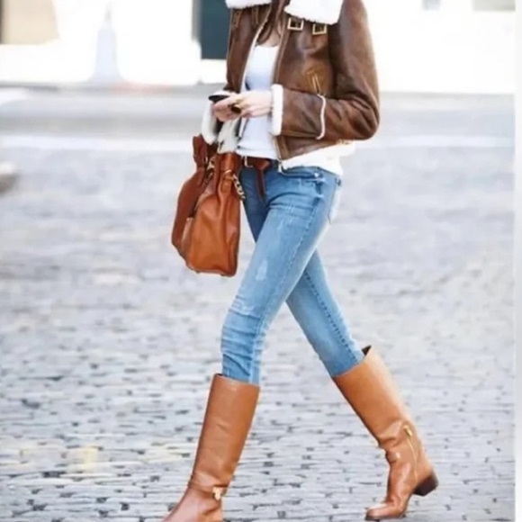 Michael Kors Genuine Leather Hamilton Riding Brown Leather Knee-High Boots - Picture 5 of 12